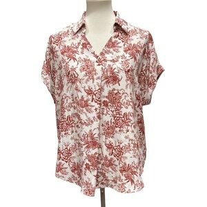SHE + SKY Women’s Open Collar Printed Short Sleeve Blouse Top New